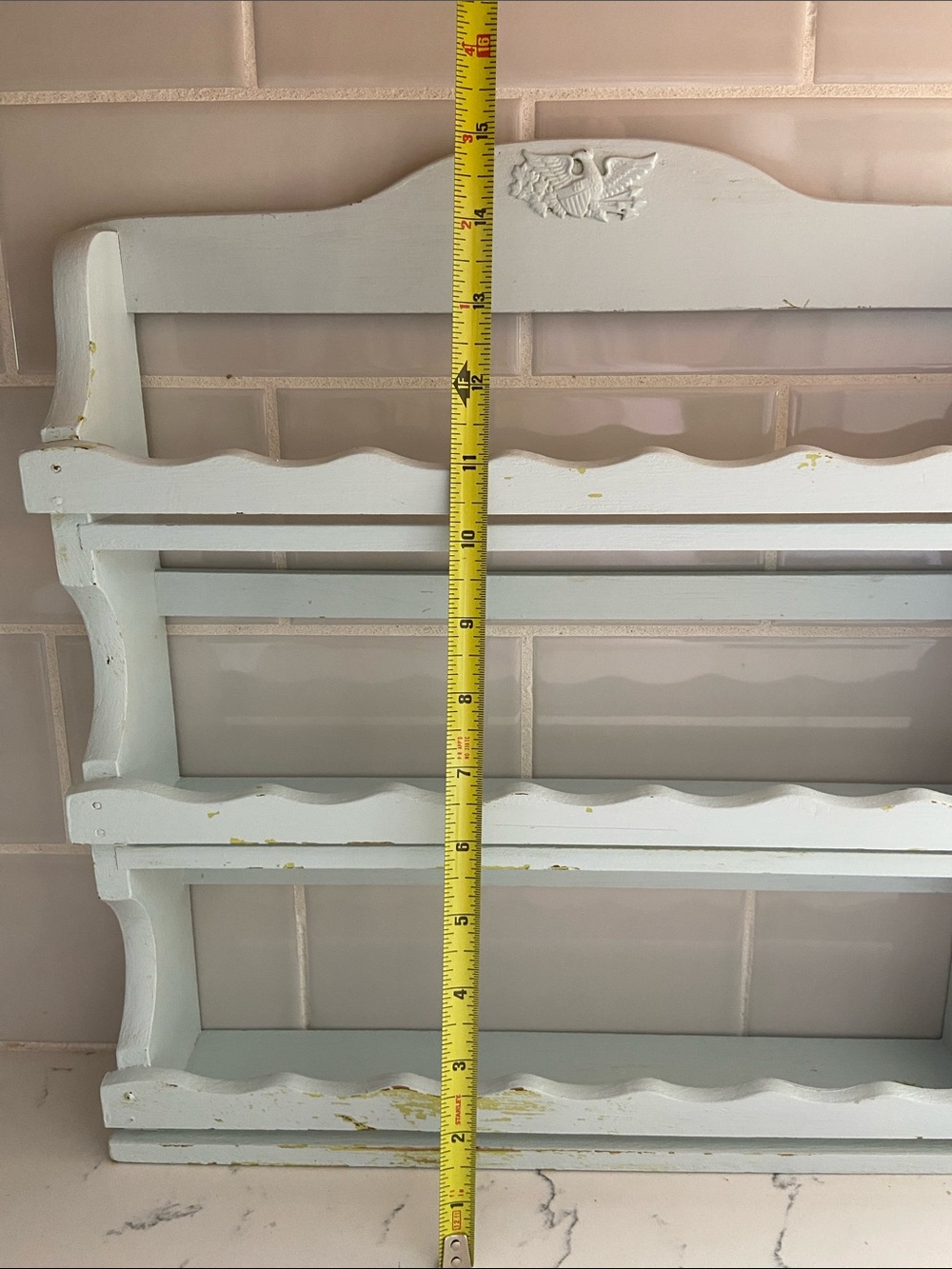 Vintage 1940s Wooden Wall Spice Rack 3 Tier Farmhouse Cottage Kitchen Shelf - Picture 3 of 13